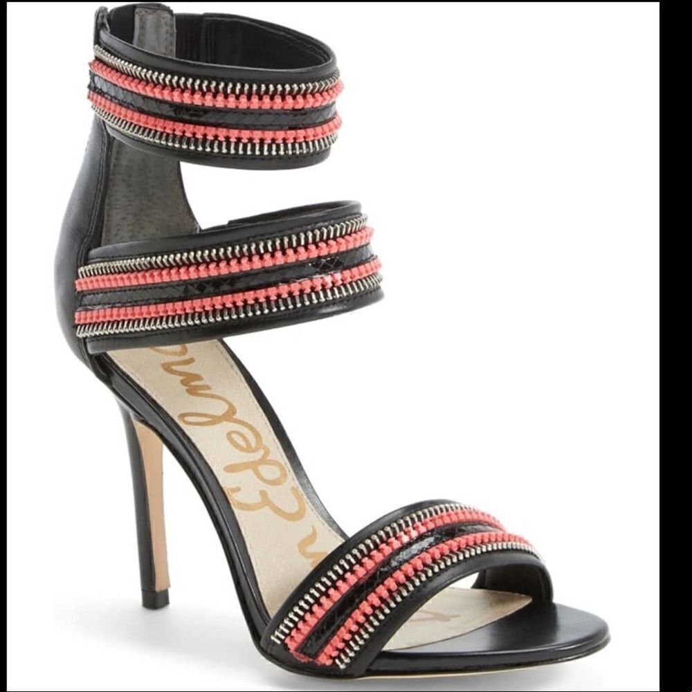 Revolve Sam Edelman Alton Black/Red Zipper leather heel